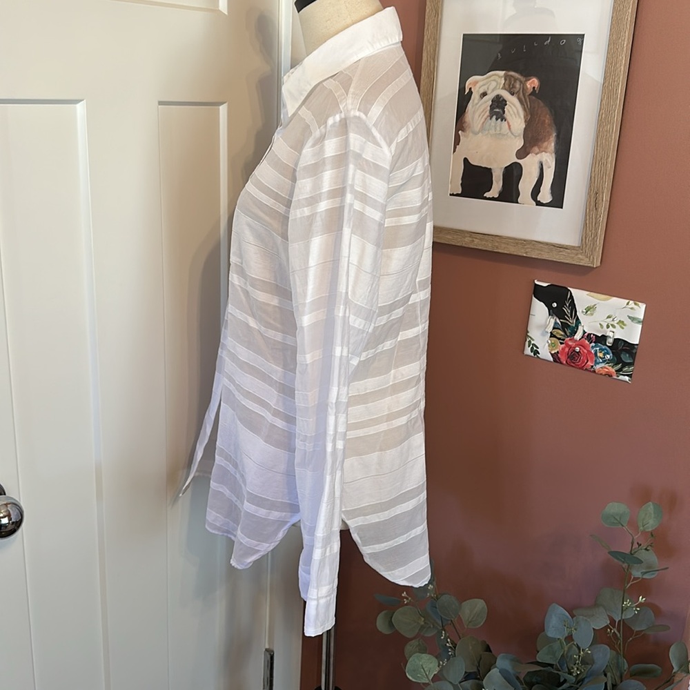 Anne Fontaine Lany White sheer striped pattern Button-Up 10 rolled sleeve Shirt - Picture 6 of 13